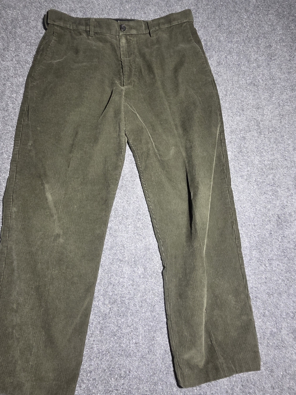 Haggar Men's Corduroy Pants 34x29 Olive Green Flat Front Classic Fit 100% Cotton